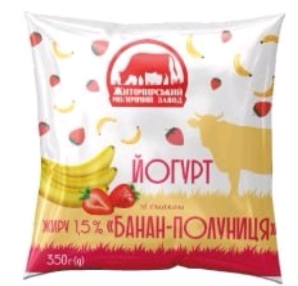 Йогурт банан-полуниця 1,5 % жиру, 350 г , Житомирський молочний завод